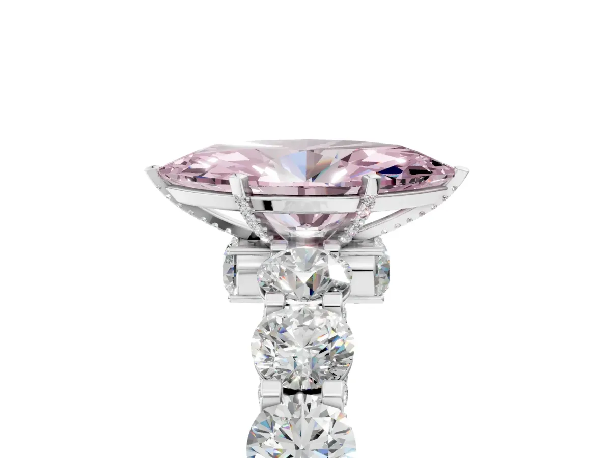 Fancy Pink Marquise Cut Diamond Side Stone Engagement Ring with Four-Prong Setting White gold