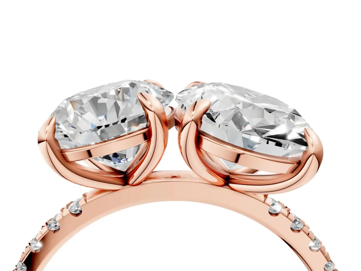 Round and Oval Toi Moi Ring with Prong Setting and Micro Pave Band Rose gold