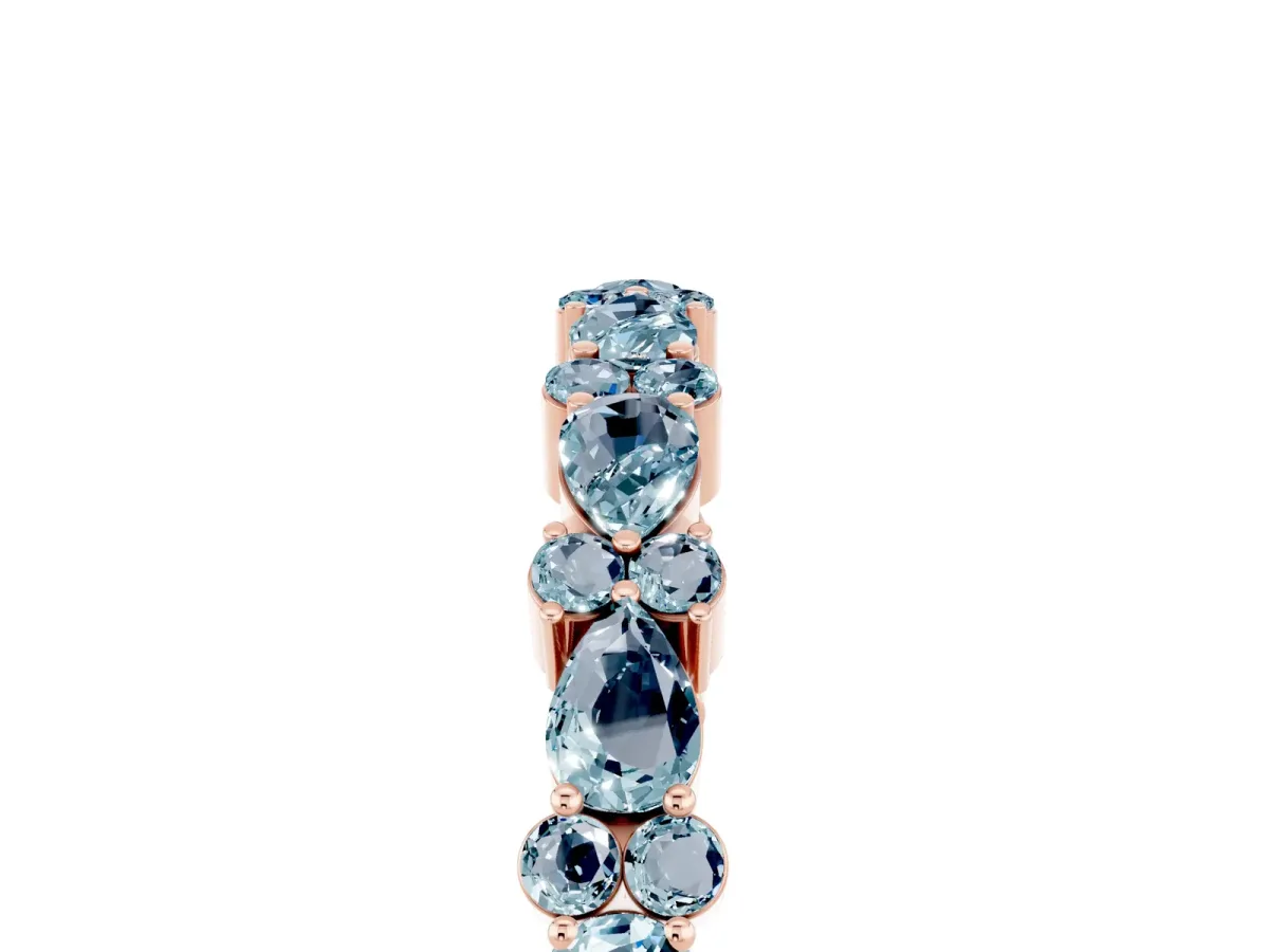 Pear and Round Aquamarine Wedding Band Rose gold