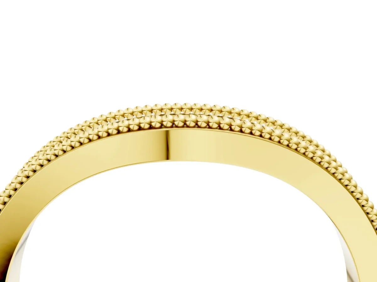 Round Diamond Milgrain Contour Wedding Band with Pavé Setting Yellow gold