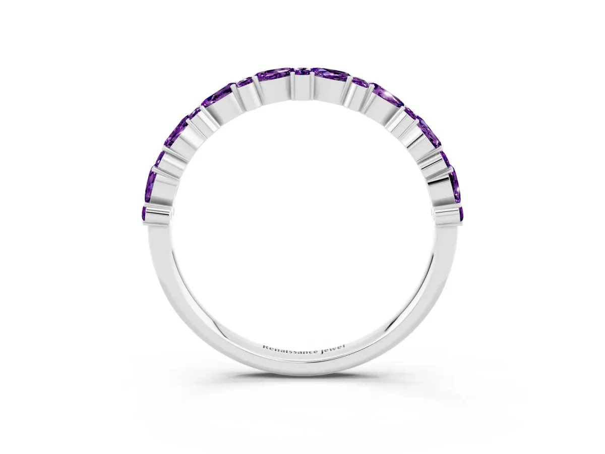 Pear and Round Amethyst Wedding Band White gold