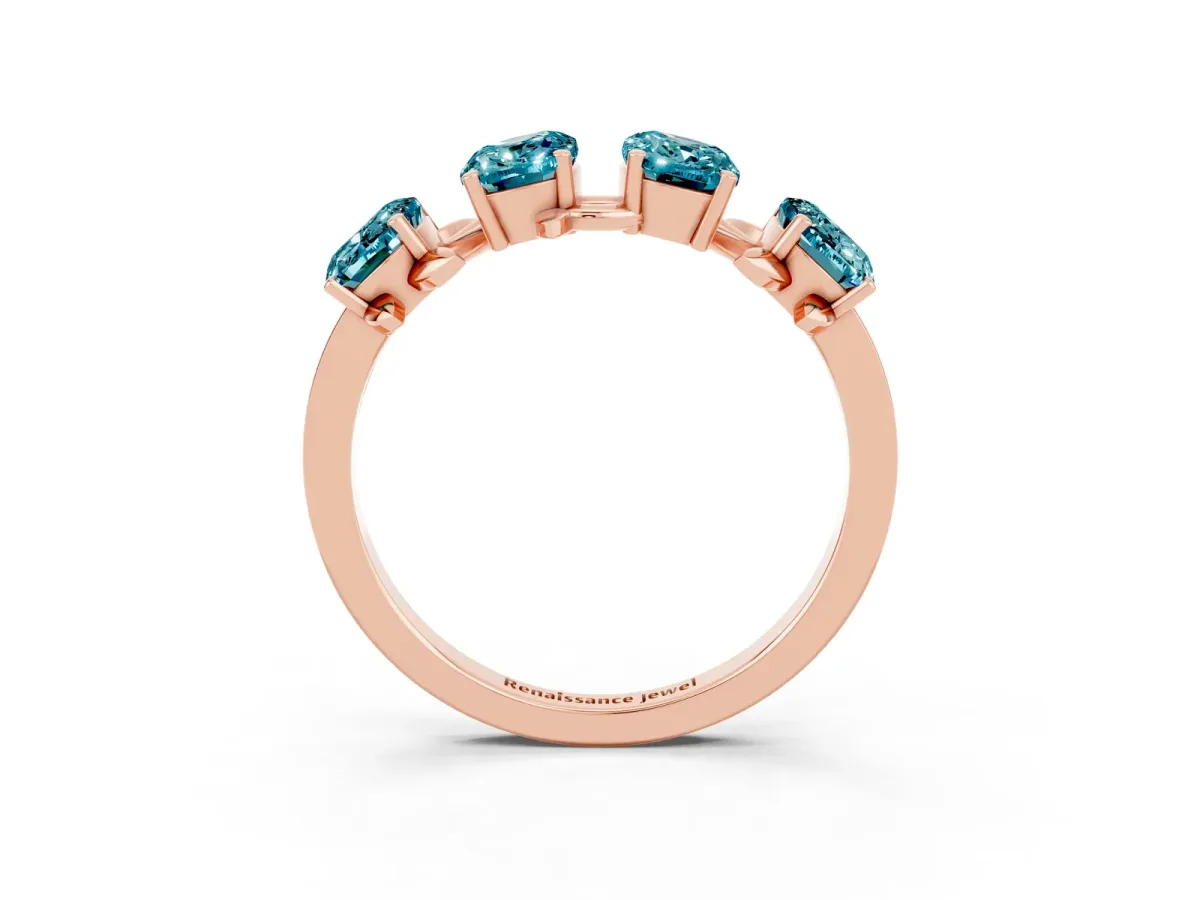 Emerald Cut Blue Topaz Prong-Set Half Eternity Band Rose gold