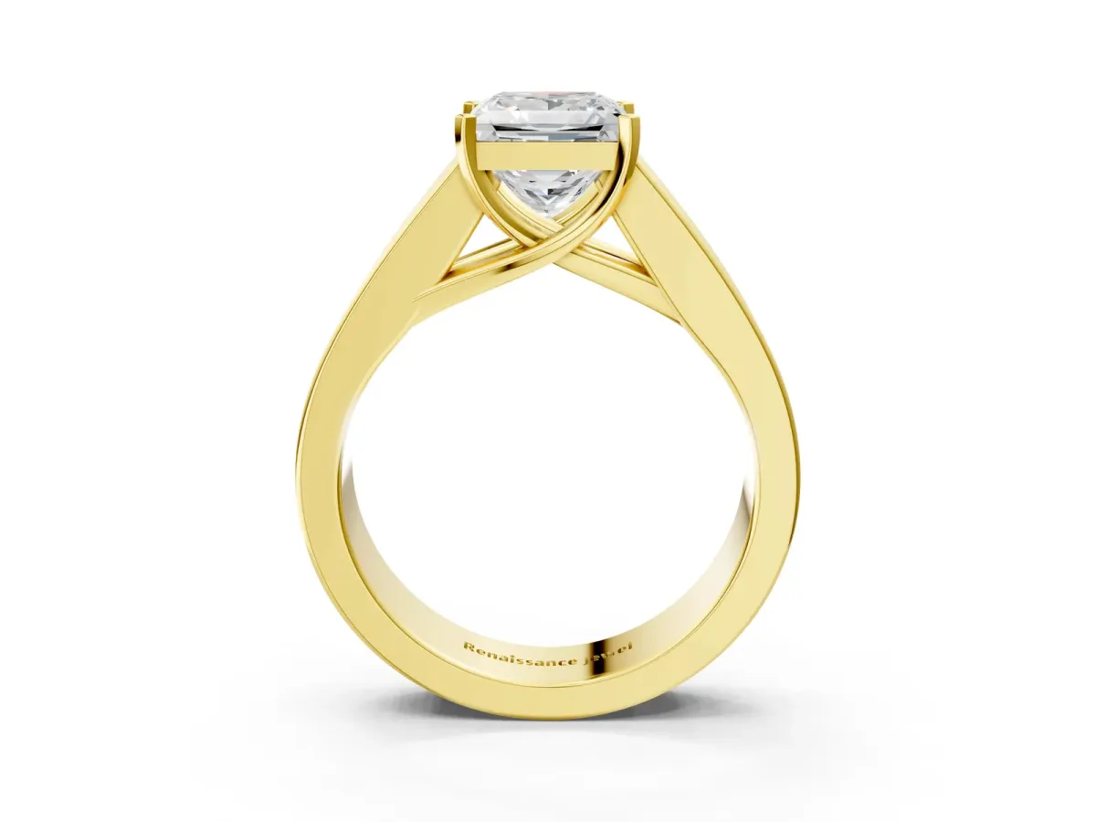Princess Cut Cut Channel Set Solitaire Ring with Four-Prong Setting Yellow gold