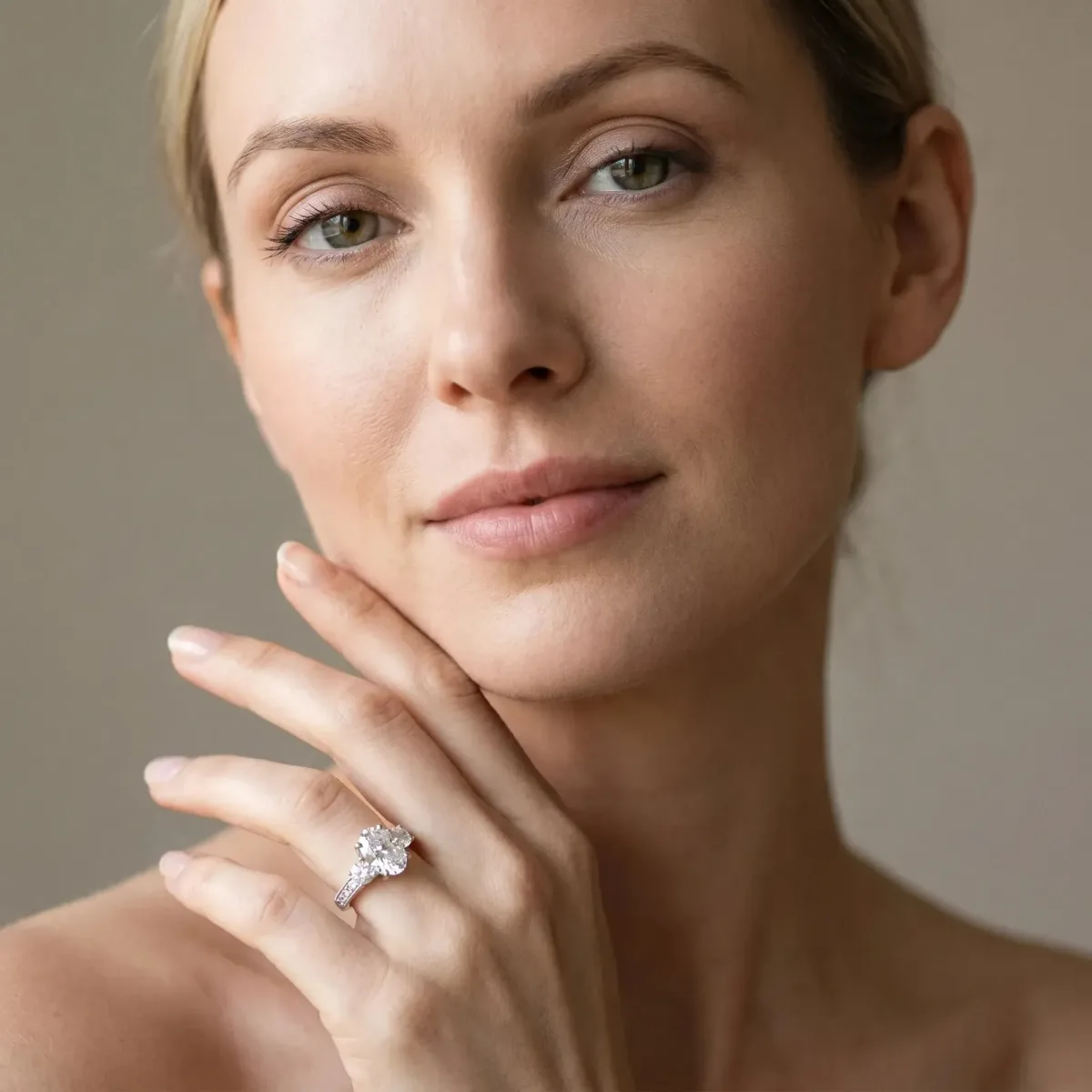 Asscher Cut Three-Stone Diamond Ring with Pavé Band and Four-Prong Setting Platinum