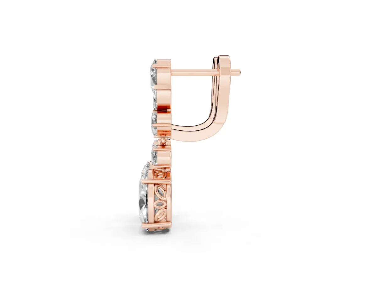 Pear, Marquise and Round Diamond Sacramento Drop Earrings Rose gold