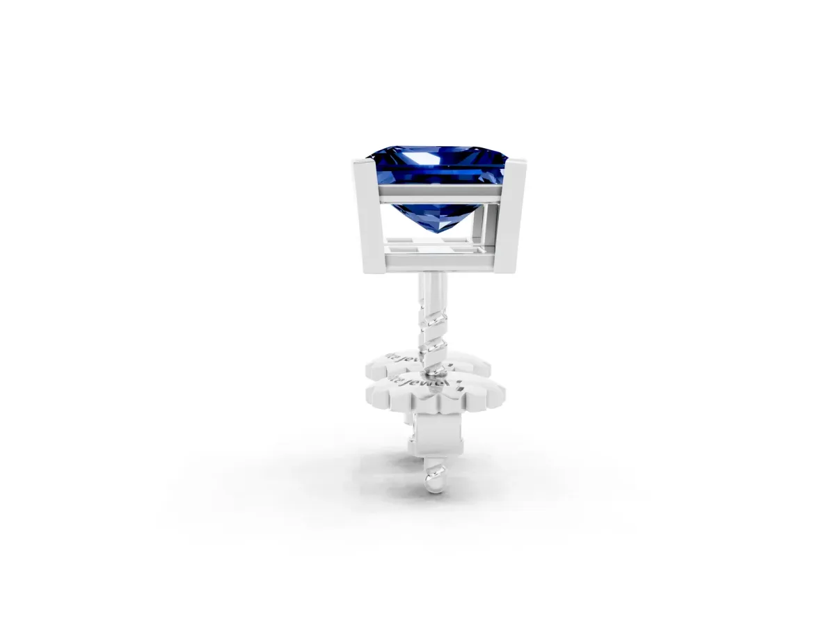 Princess Cut Blue Sapphire Stud Earrings Silver
