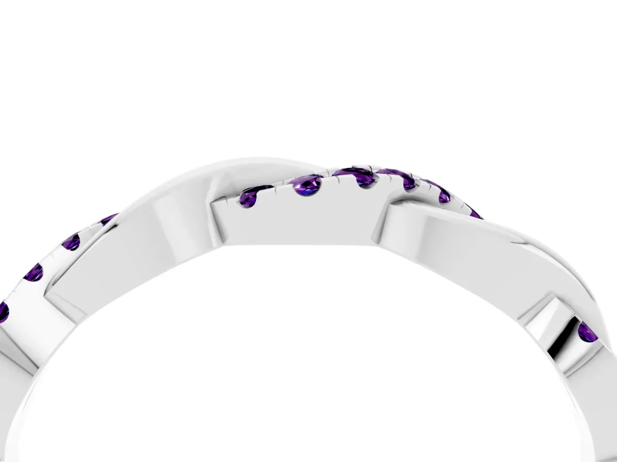 Round Amethyst Twist Eternity Band with Pavé Setting White gold