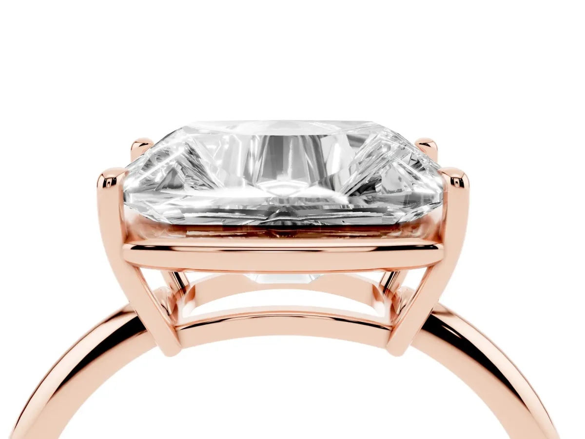 Old Mine Elongated Cushion Diamond East-West Bezel Set Four Claw Solitaire Ring Rose gold