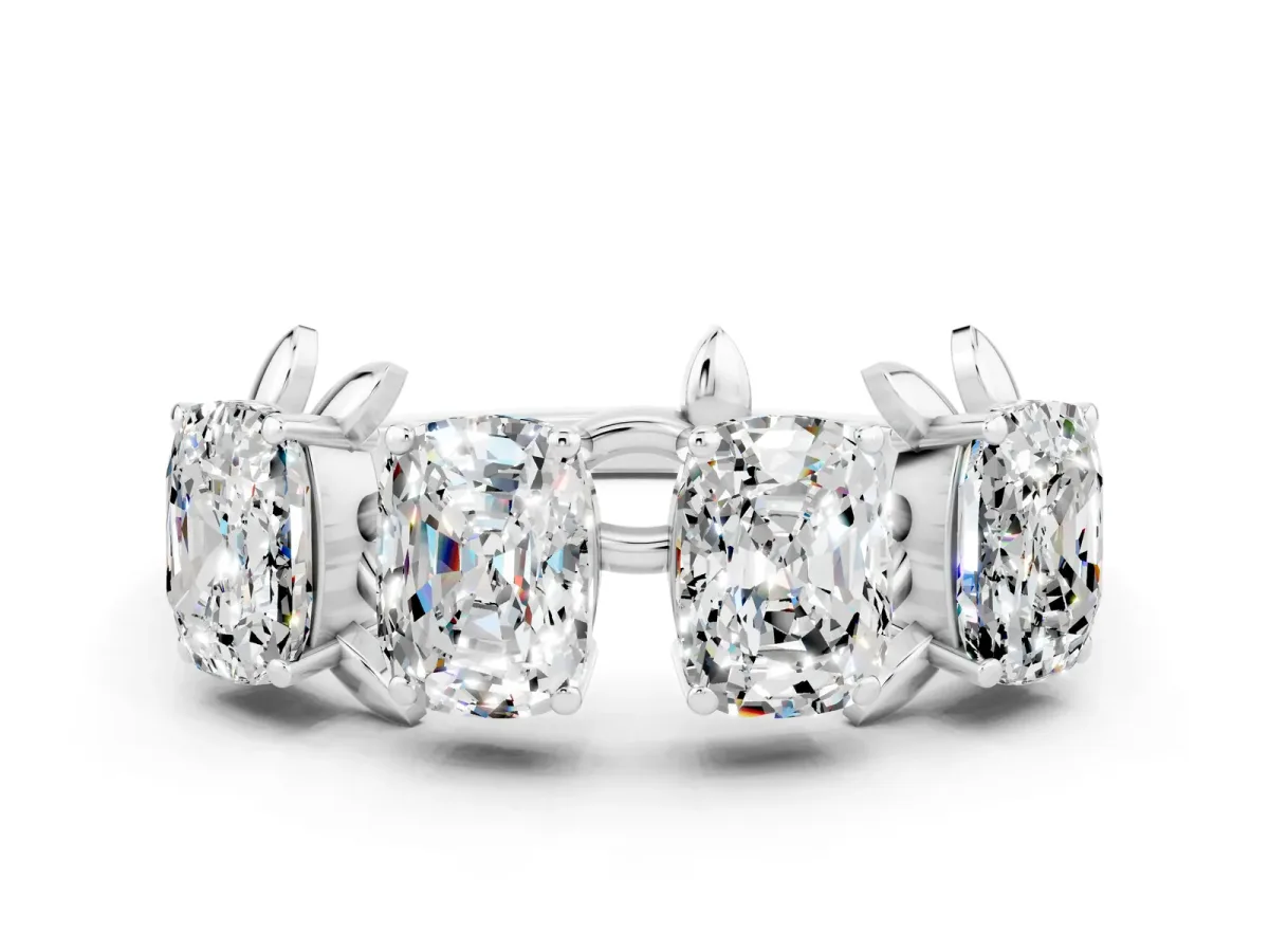 Emerald Cut Moissanite Prong-Set Half Eternity Band Silver