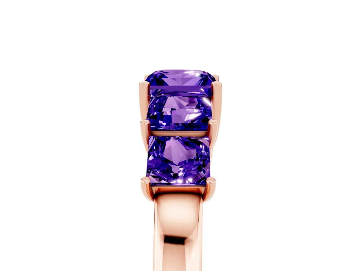 Princess Cut Five-Stone Tanzanite Ring with Classic Prong Setting Rose gold