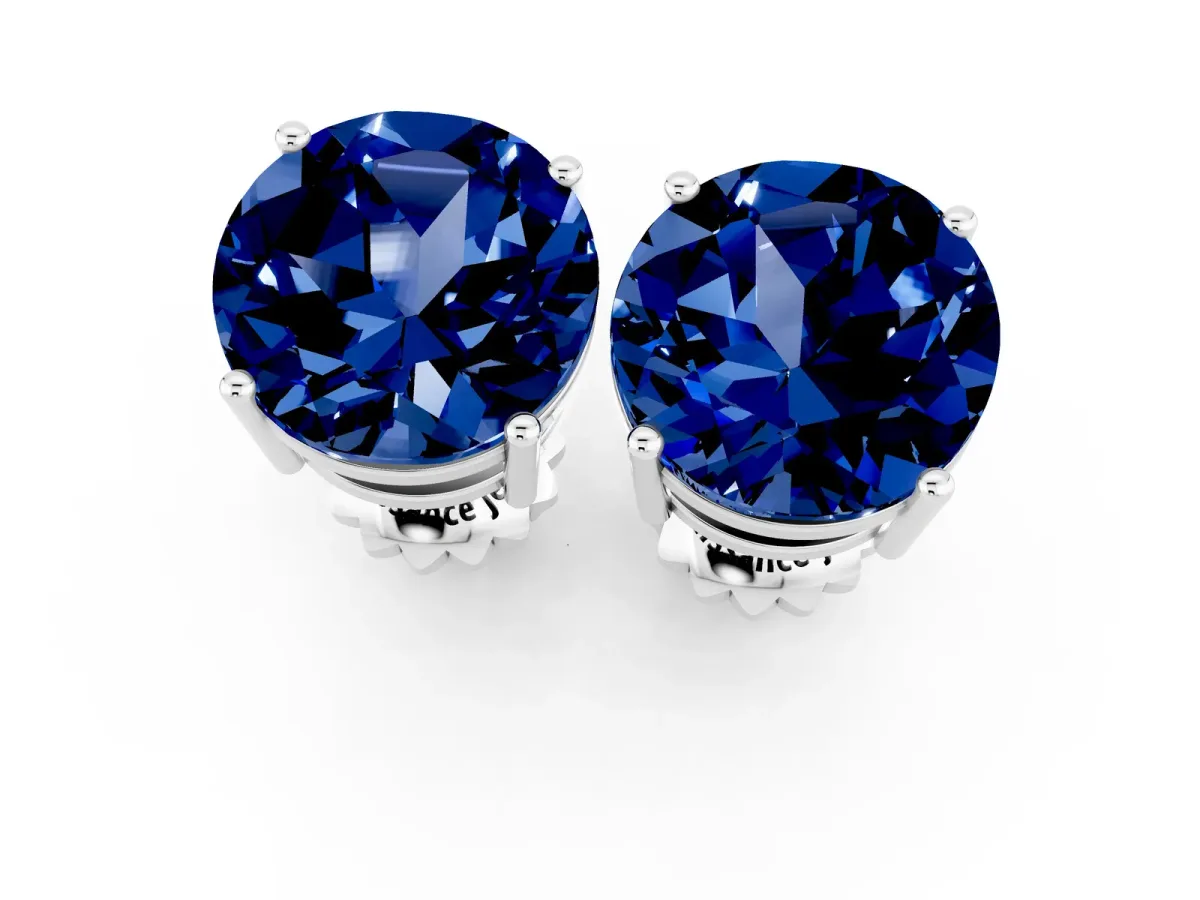 Round Cut Blue Sapphire Stud Earrings Platinum
