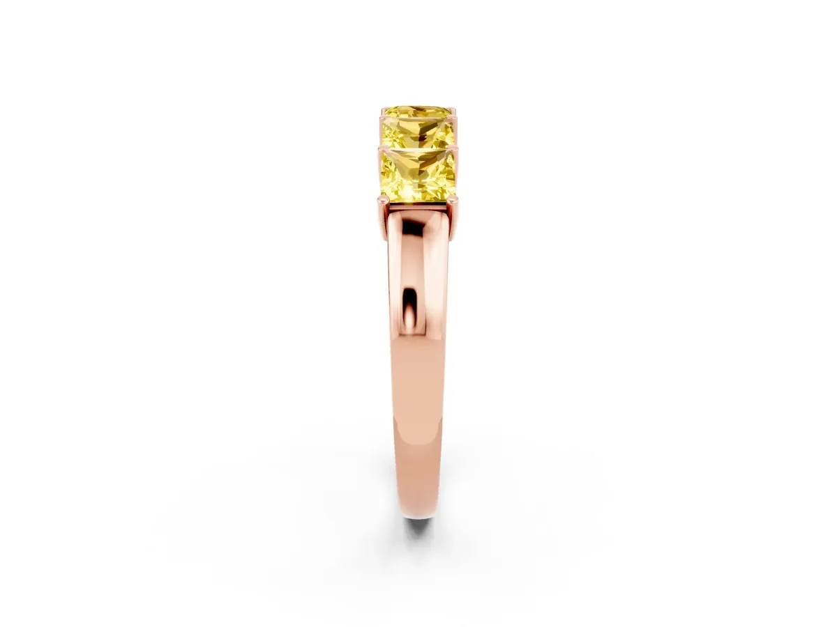 Princess Cut Five-Stone Yellow Sapphire Band with Prong Setting Rose gold