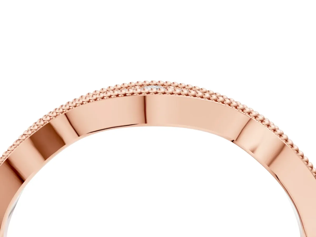 Milgrain Diamond Marquise Curved Band with Pavé Setting Rose gold