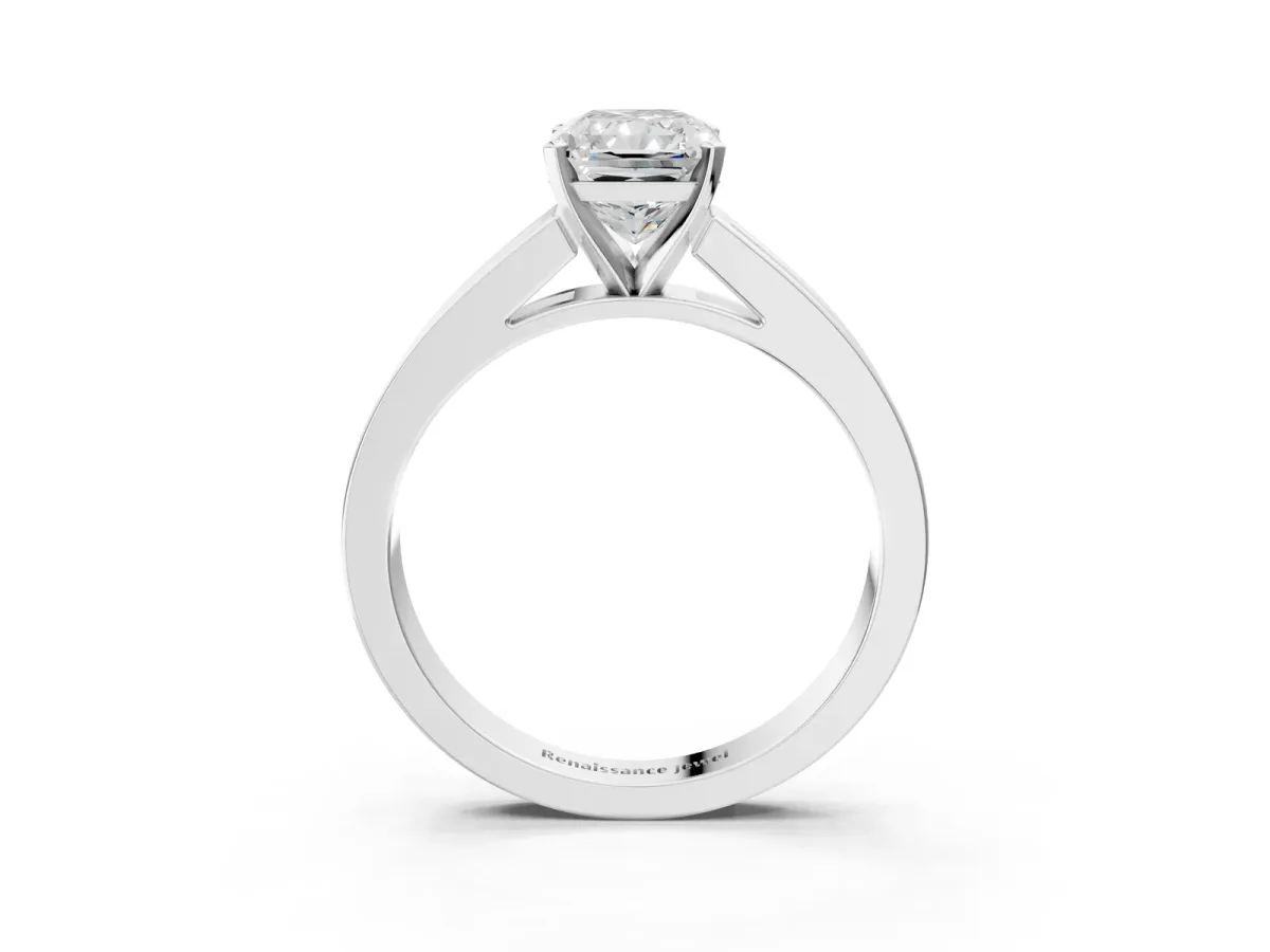 Radiant Cut Solitaire Diamond Ring with Channel-Set Band and Four-Prong Setting Platinum