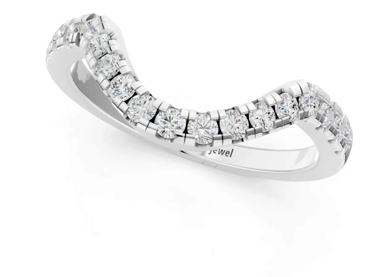 Diamond Curved Pavé Round Stone Contour Band Platinum