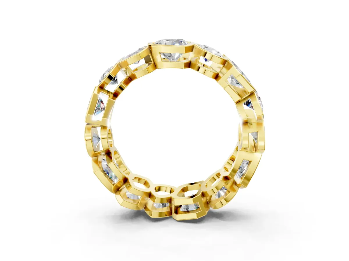 Mixed Shape Diamond Bezel Set Eternity Wedding Band Yellow gold