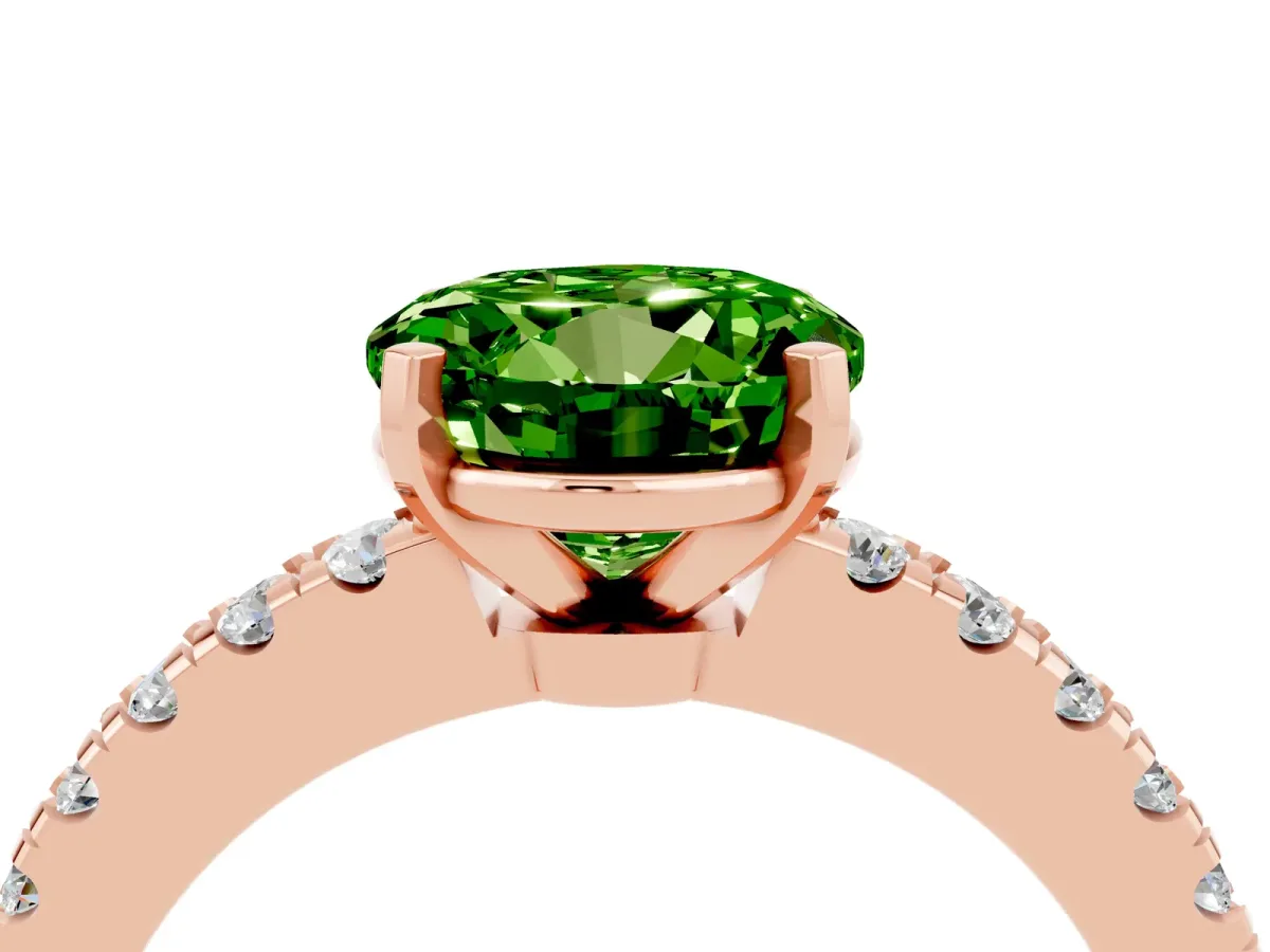 Round Cut Solitaire Peridot with Pavé Band and Four-Prong Setting Rose gold