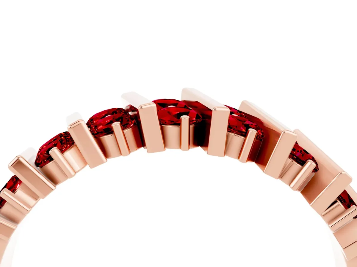 Channel Set Round Ruby Anniversary Band with Vertical Prongs Rose gold