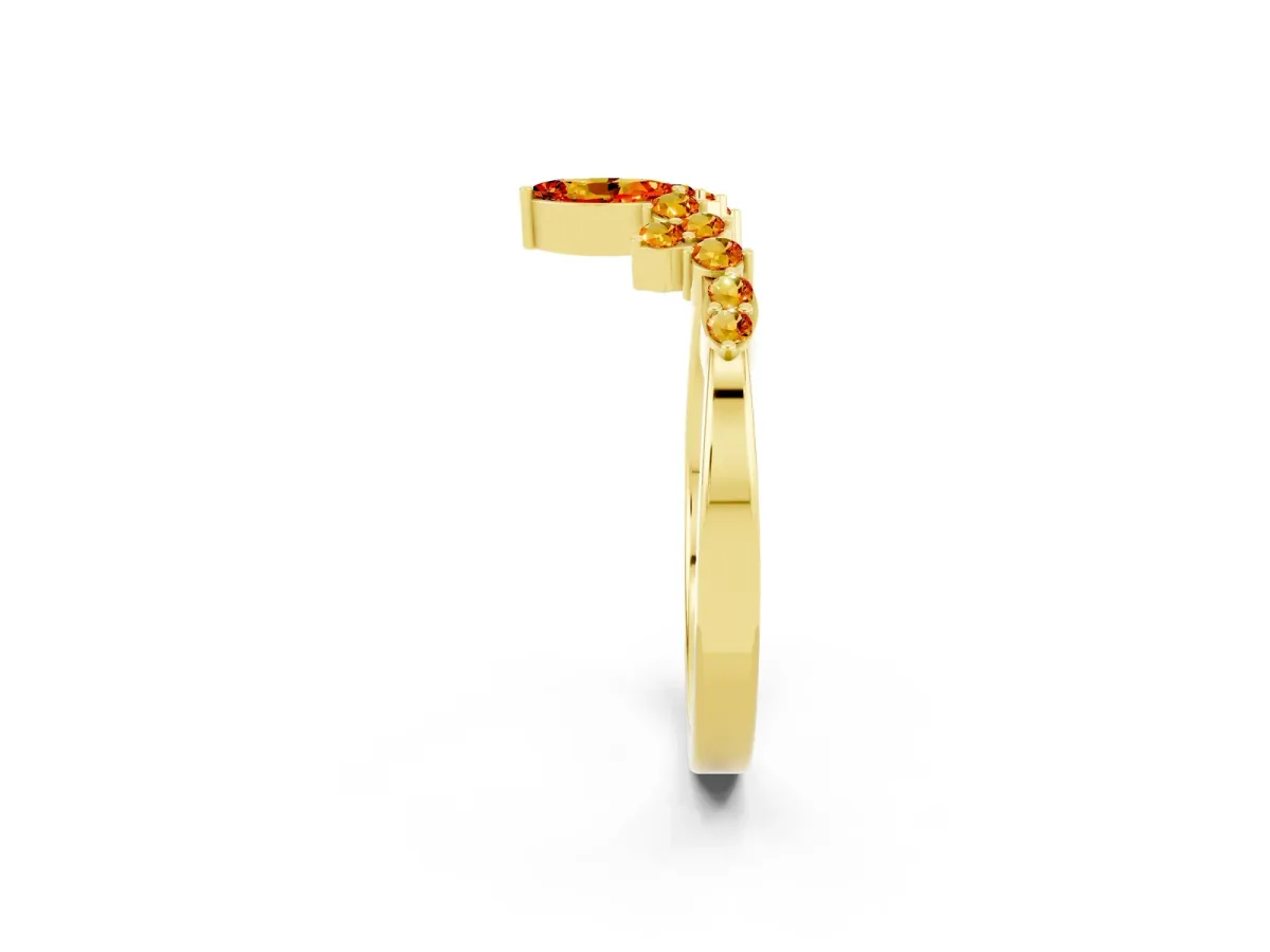 Marquise and Round Citrine Chevron Band with Prong Setting Yellow gold
