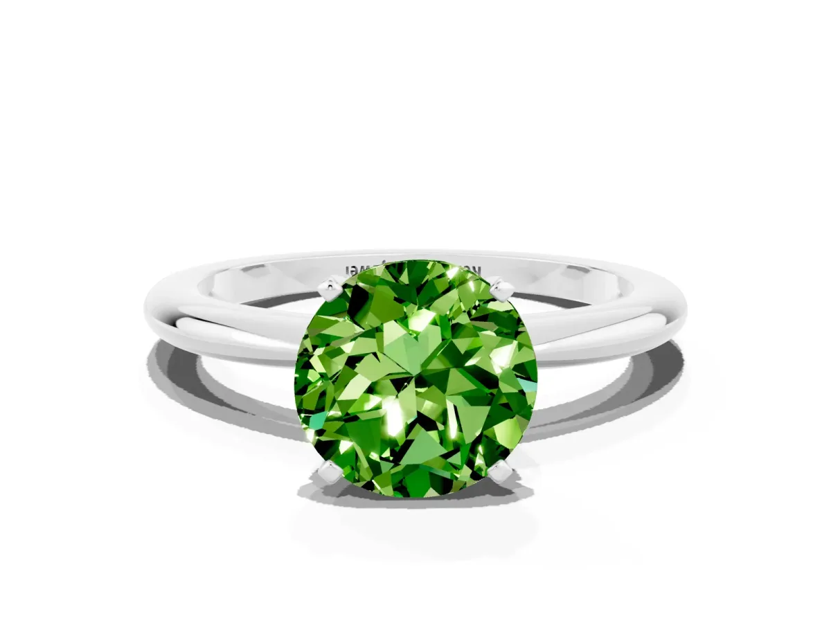Round Cut Peridot Solitaire Ring with Six-Prong Setting and Classic Band Silver