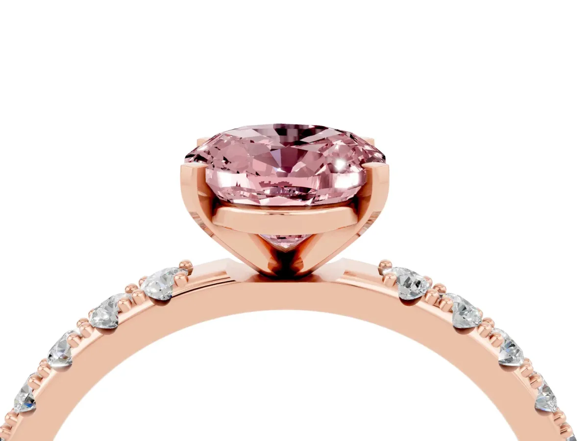 Oval Cut Morganite Solitaire Pavé Band with Four-Prong Setting Rose gold