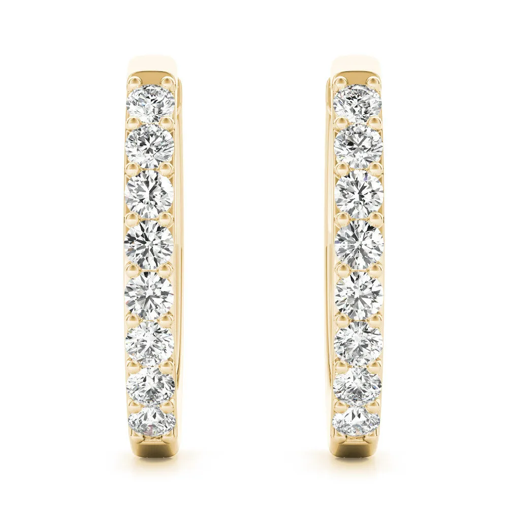 Round Cut Diamond Channel Set Hoop Earrings with Prong Setting Yellow gold