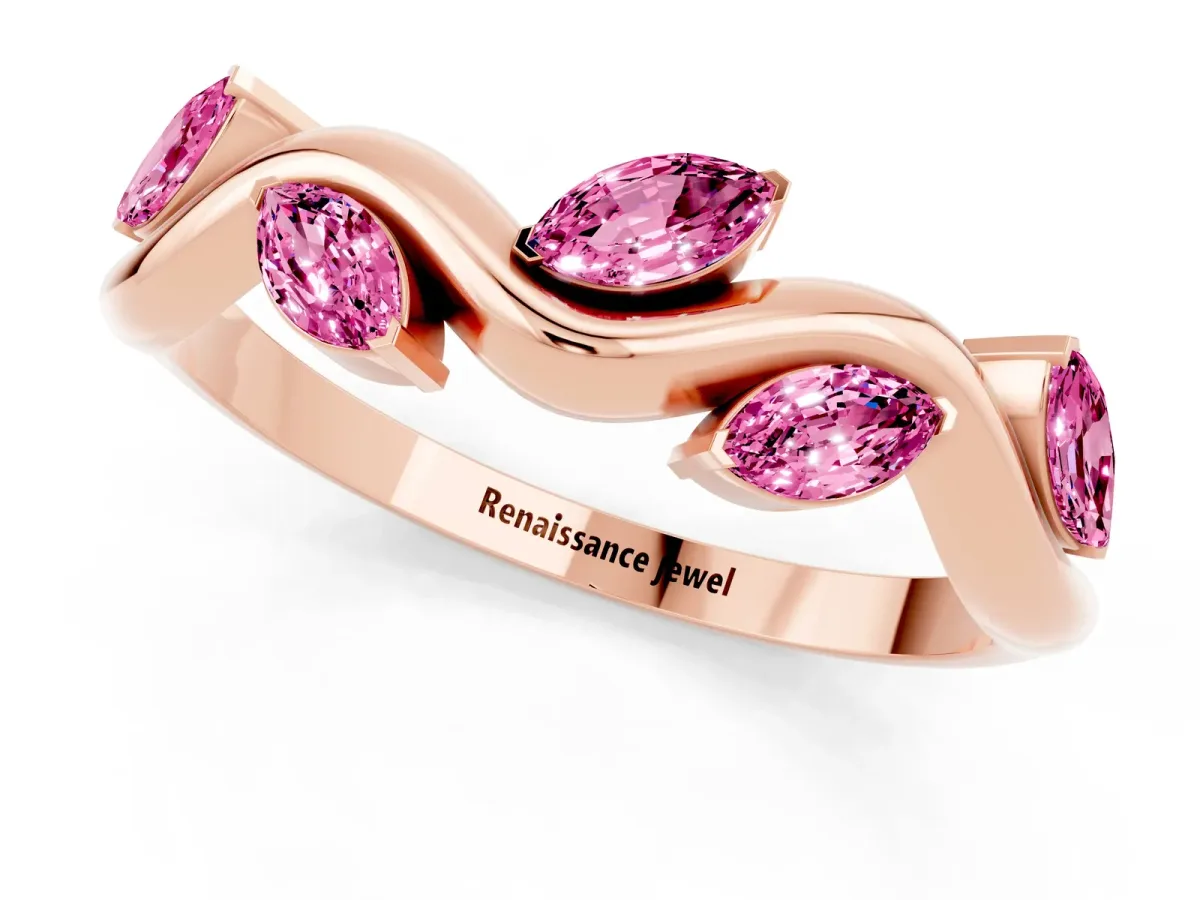 Marquise Pink Sapphire Twisted Band with Prong Setting Rose gold