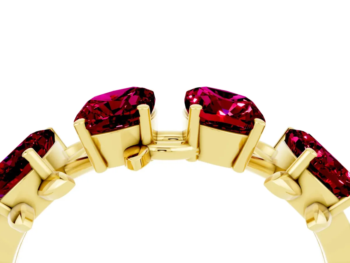 Emerald Cut Garnet Prong-Set Half Eternity Band Yellow gold