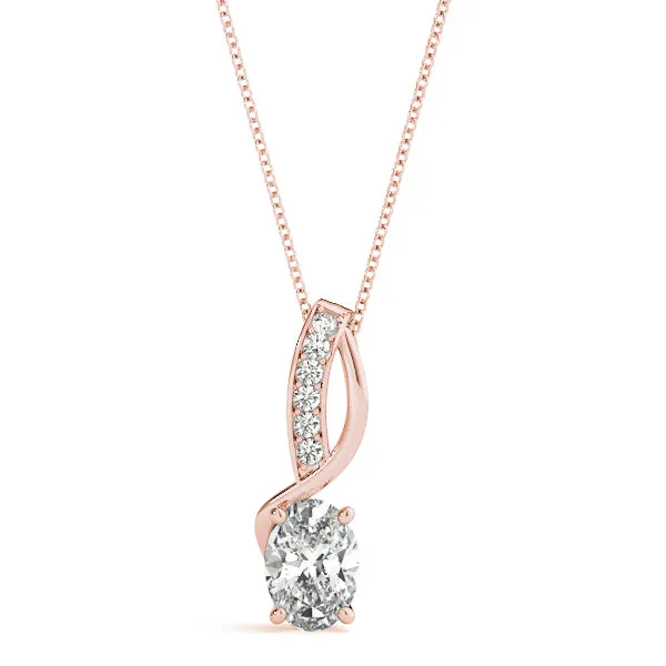 Pavé Oval Solitaire Prong Pendant Rose gold