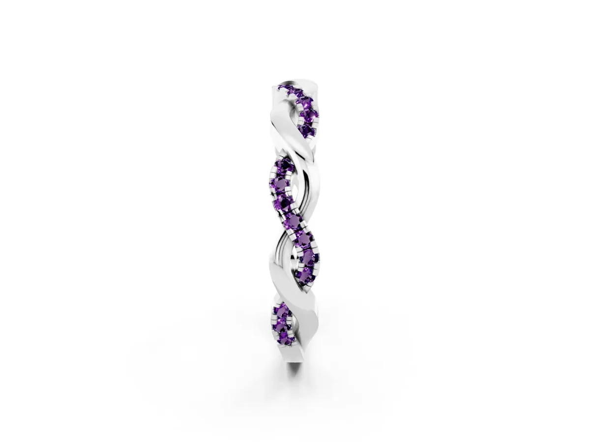 Round Amethyst Twist Eternity Band with Pavé Setting White gold