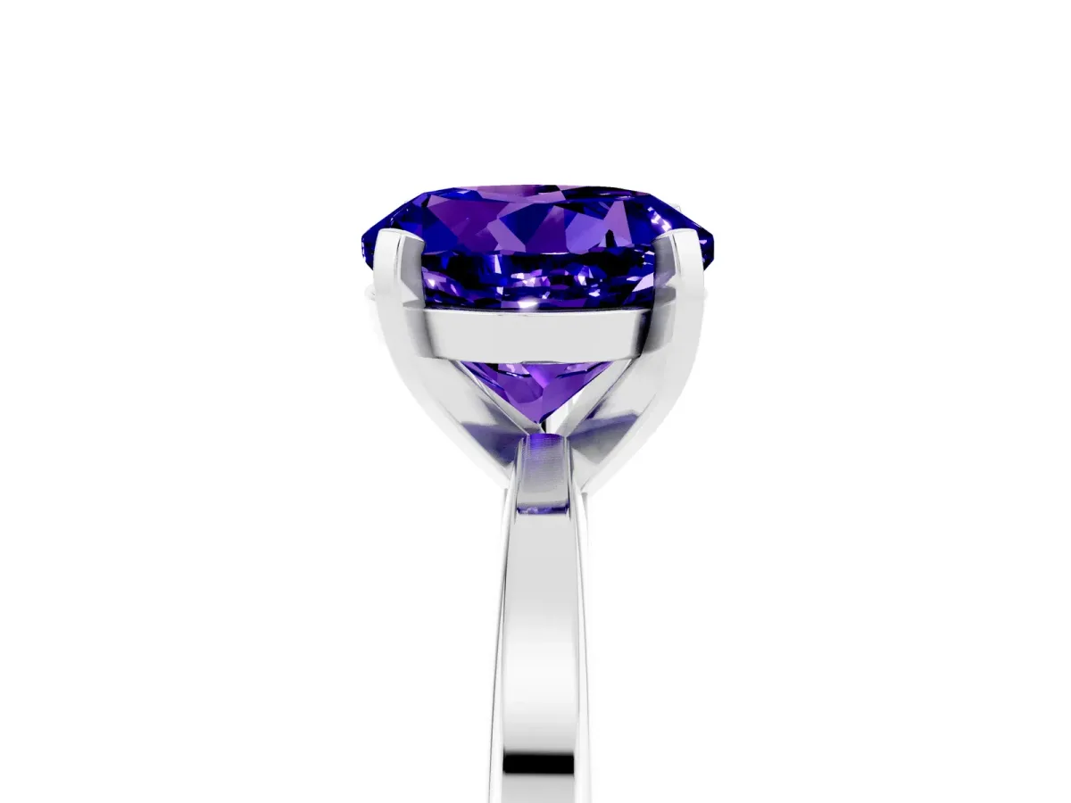Round Cut Tanzanite Solitaire Engagement Ring with Classic Band and Four-Prong Setting Silver