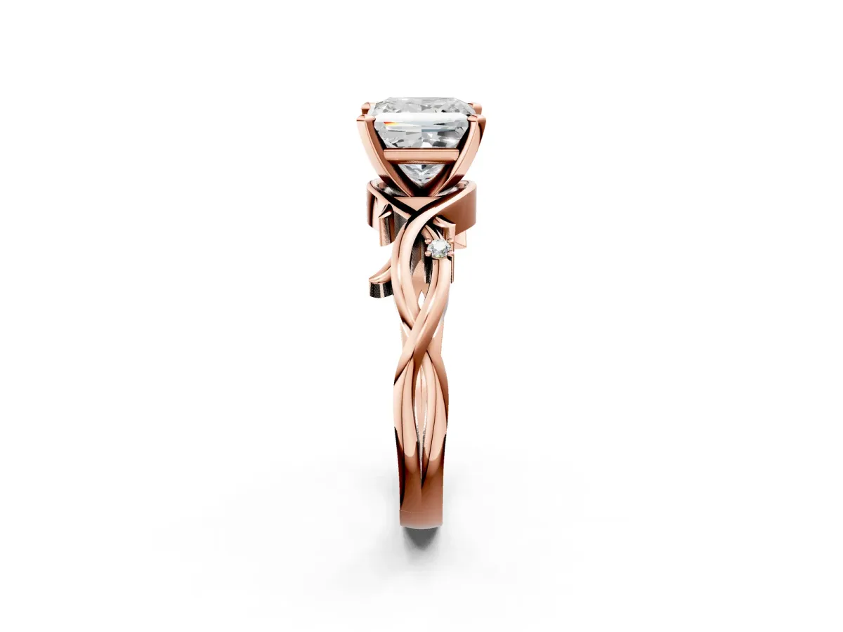 Princess Cut Diamond Solitaire Ring with Twisted Band and Prong Setting Rose gold