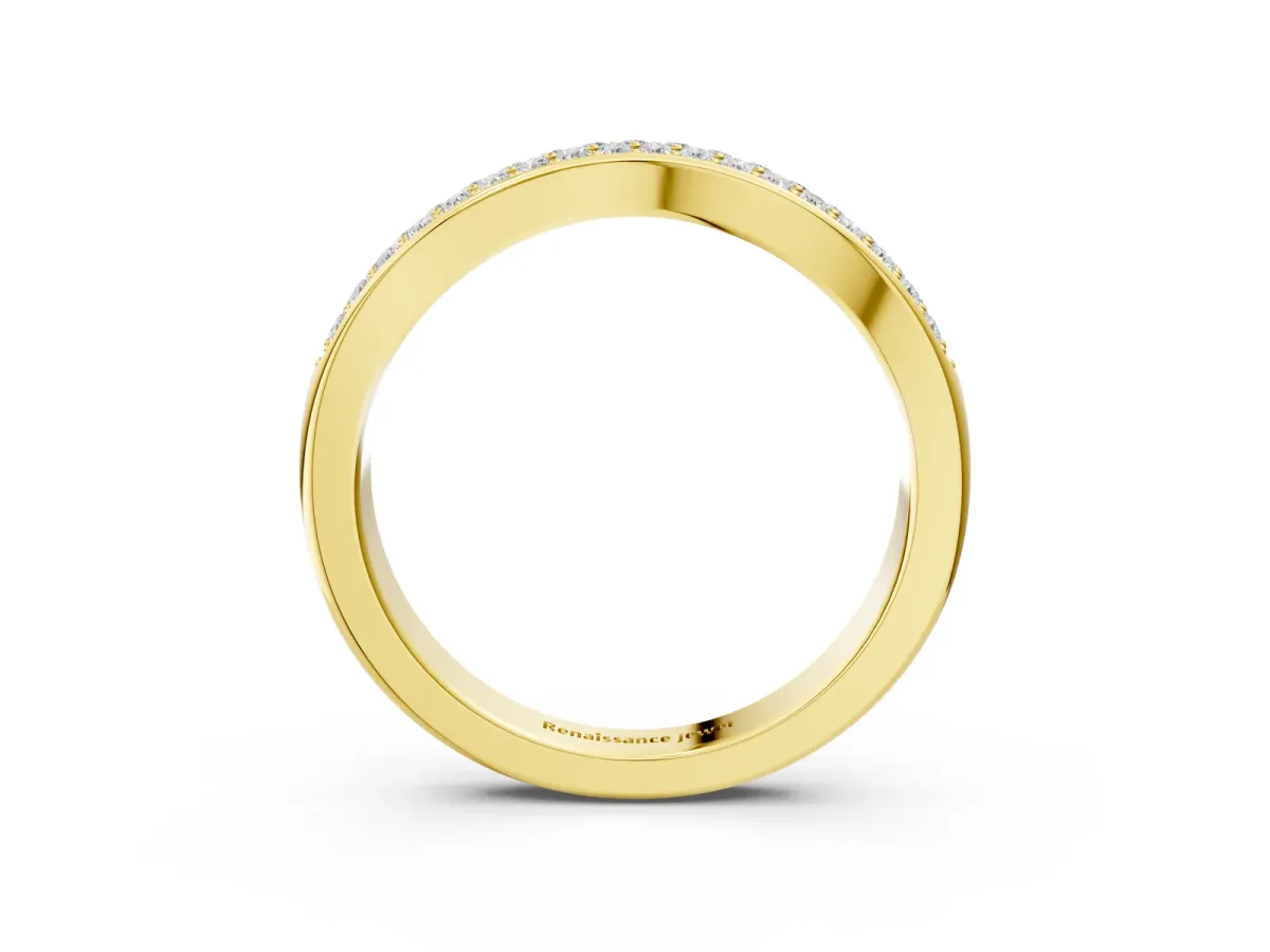 Pavé Round Diamond Contour Band Yellow gold