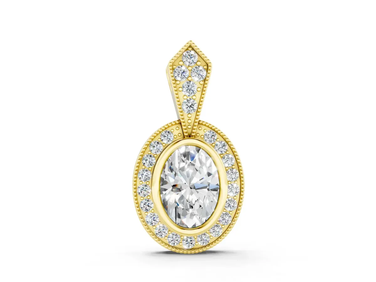 Oval Halo Pavé Diamond Pendant Yellow gold