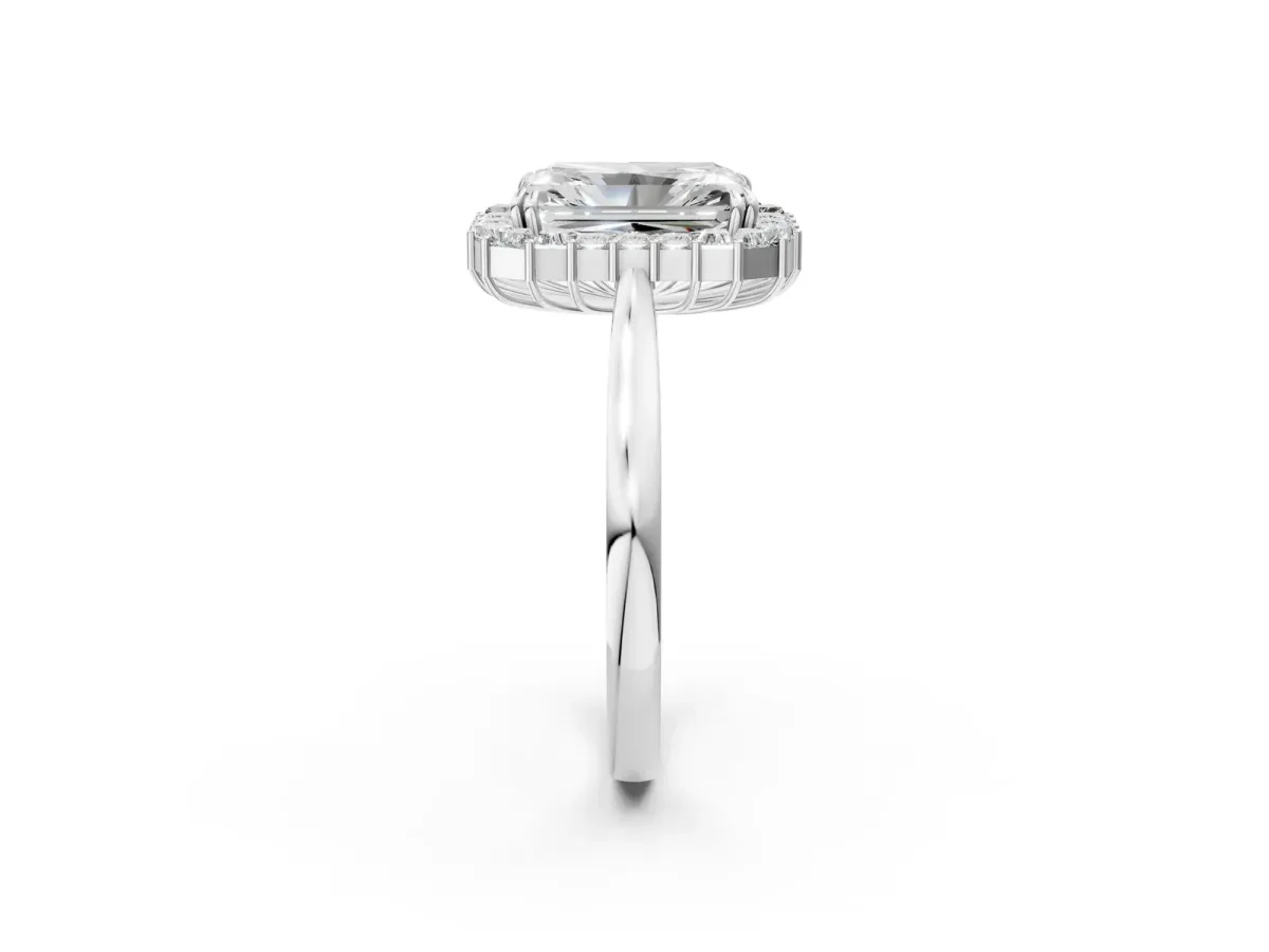 Radiant Diamond Baguette Halo Engagement Ring Silver