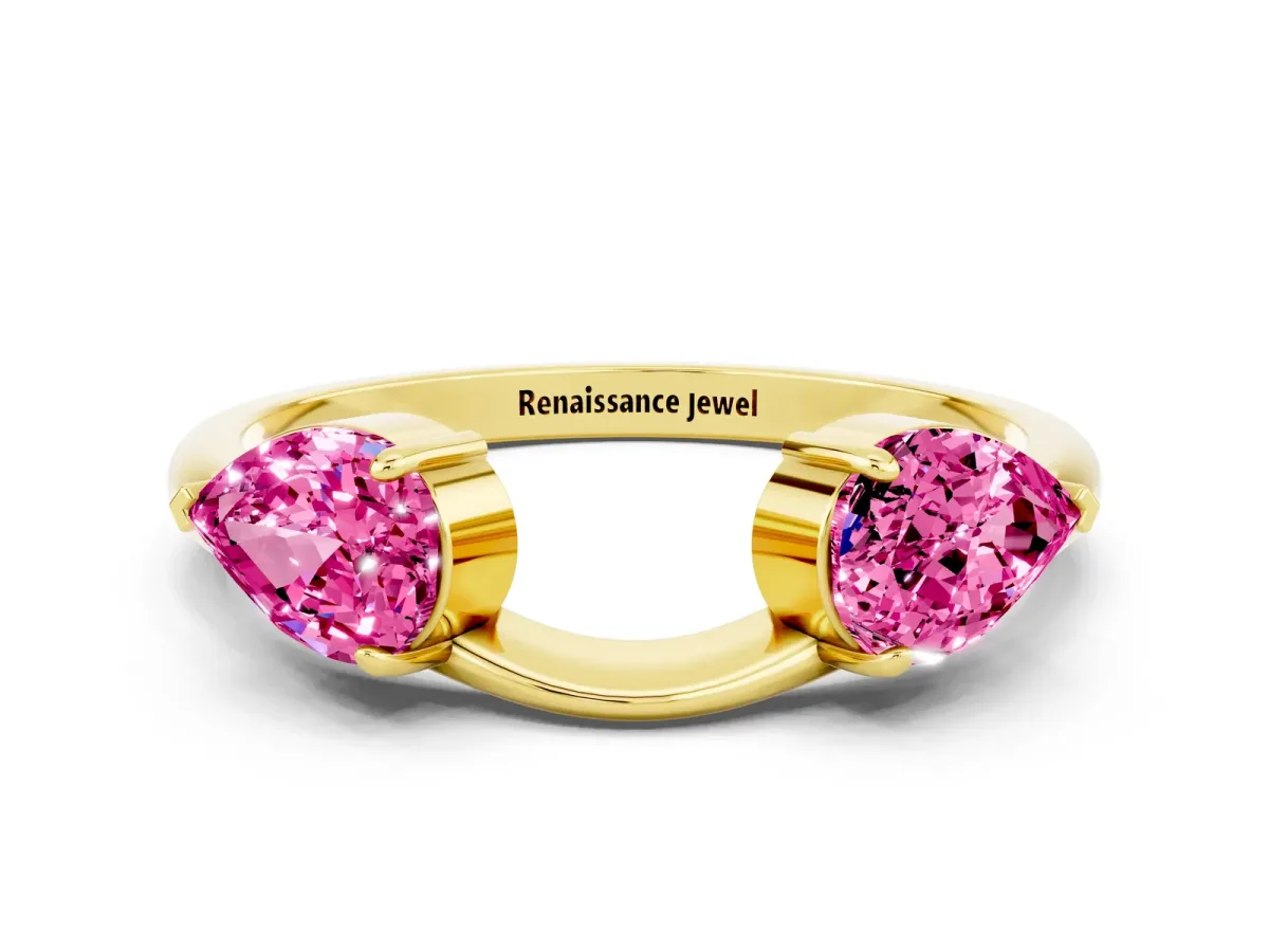Two-Stone Pear Pink Sapphire Bypass Ring with Prong Setting Yellow gold