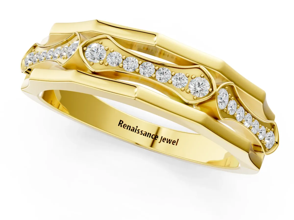 Pavé Round Diamond Eternity Band with Bar Prong Setting Yellow gold