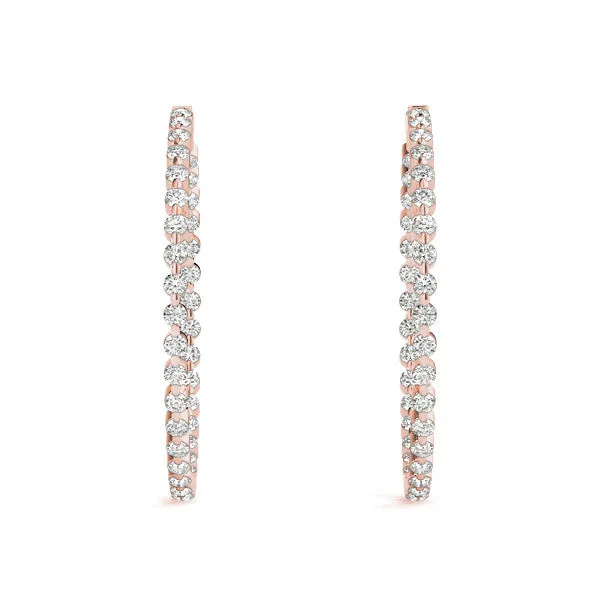 Round Diamond Prong Set Hoop Earrings Rose gold