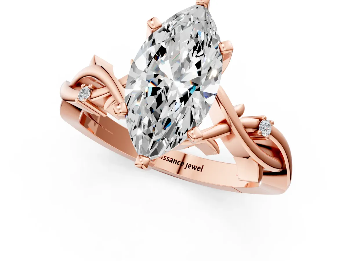 Marquise Cut Diamond Solitaire Ring with Twisted Band and Prong Setting Rose gold