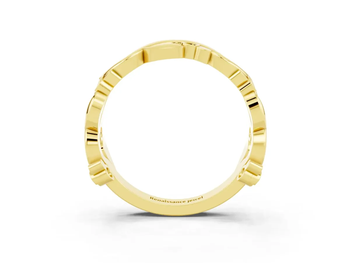 Round Yellow Sapphire Leaf Eternity Band with Bezel Setting Yellow gold