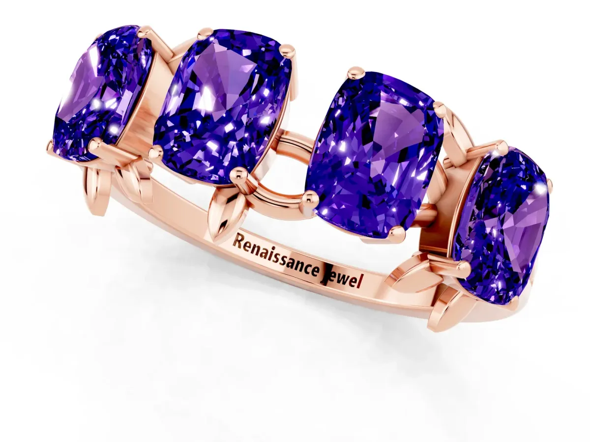 Emerald Cut Tanzanite Prong-Set Half Eternity Band Rose gold