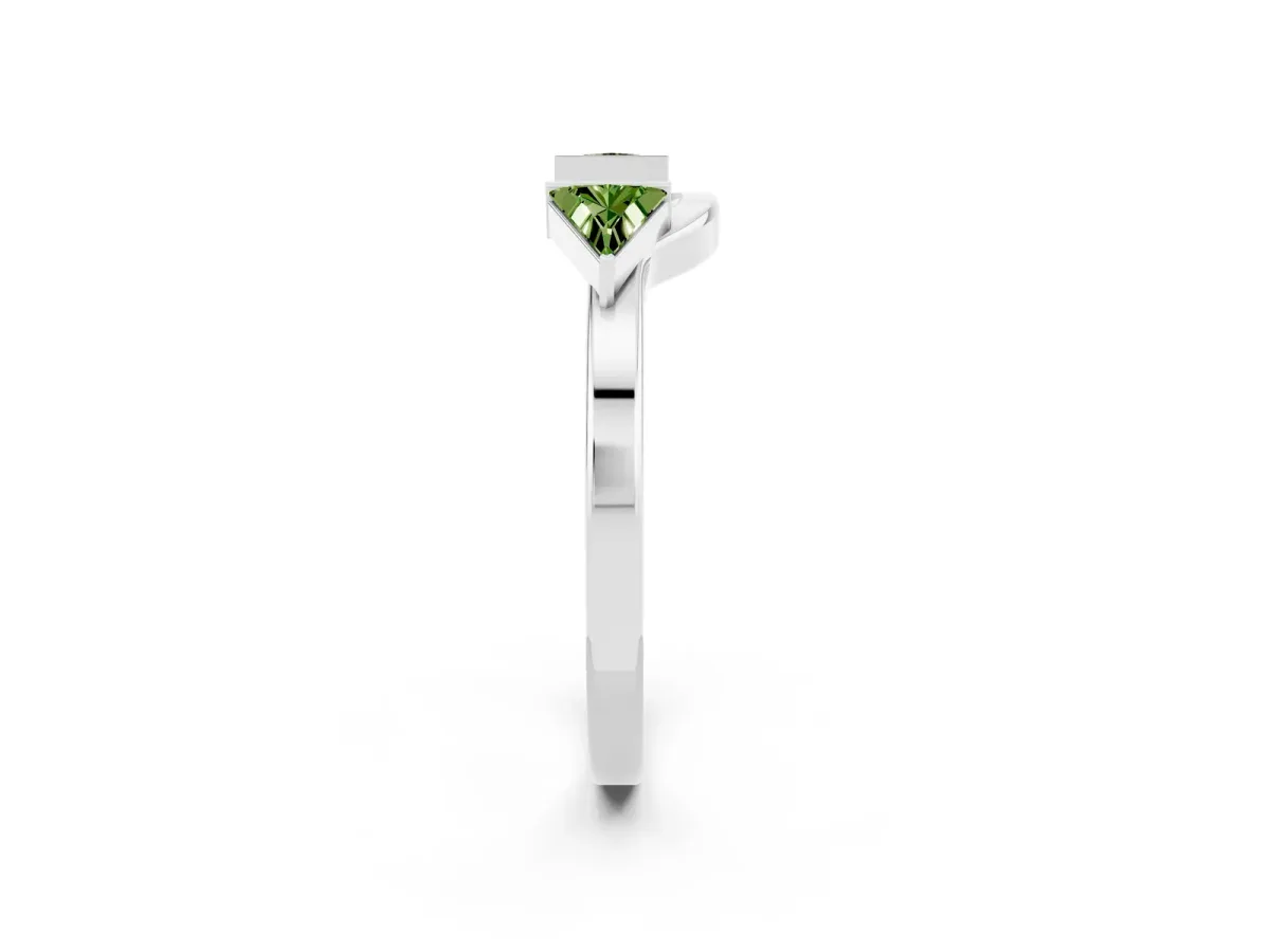 Trillion Peridot Open Band Ring with Bezel Setting Silver