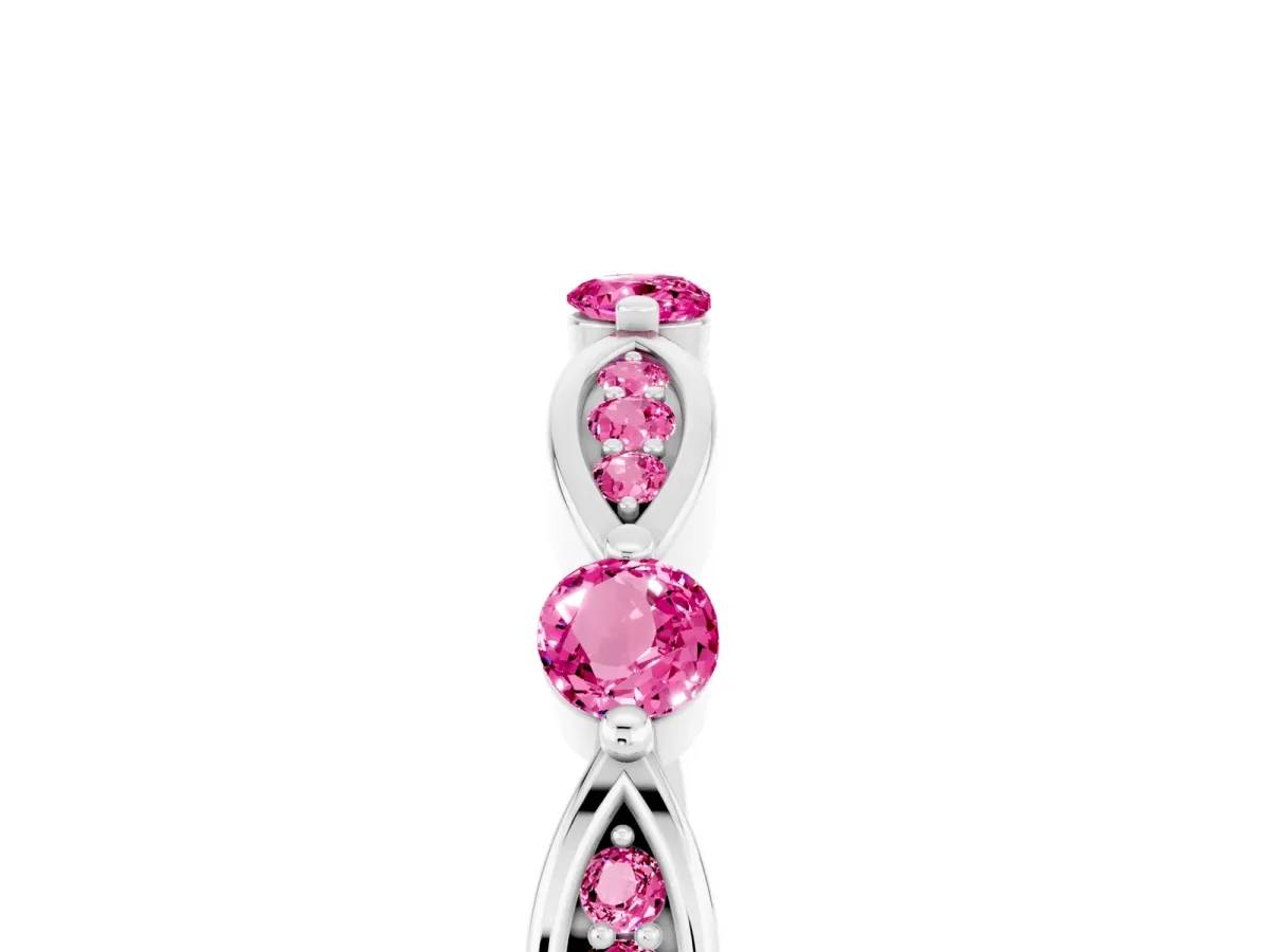 Marquise and Round Pink Sapphire Milgrain Band with Bezel Setting Silver