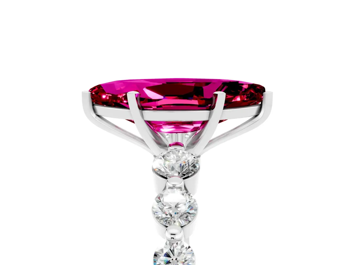 Marquise Cut Solitaire Garnet Ring with Pave Band and Four-Prong Setting Silver