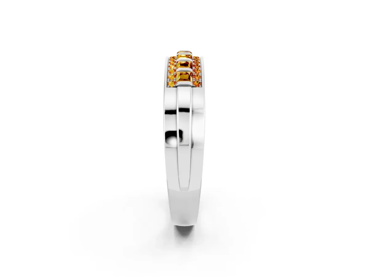 Bar-Set Princess Cut Citrine Pavé Band Silver
