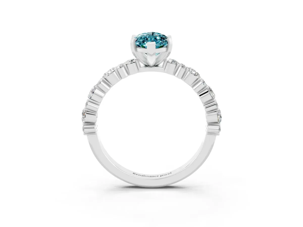 Marquise Cut Blue Topaz Side Stone Solitaire Ring with Round and Four-Prong Setting Silver