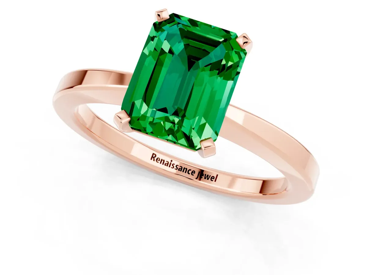 Emerald Cut Emerald Solitaire Engagement Ring with Classic Band and Four-Prong Setting Rose gold