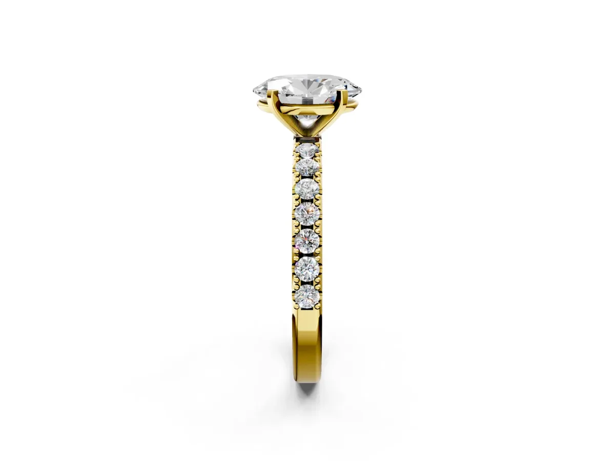 Oval Cut Diamond Solitaire Pavé Band with Four-Prong Setting Yellow gold