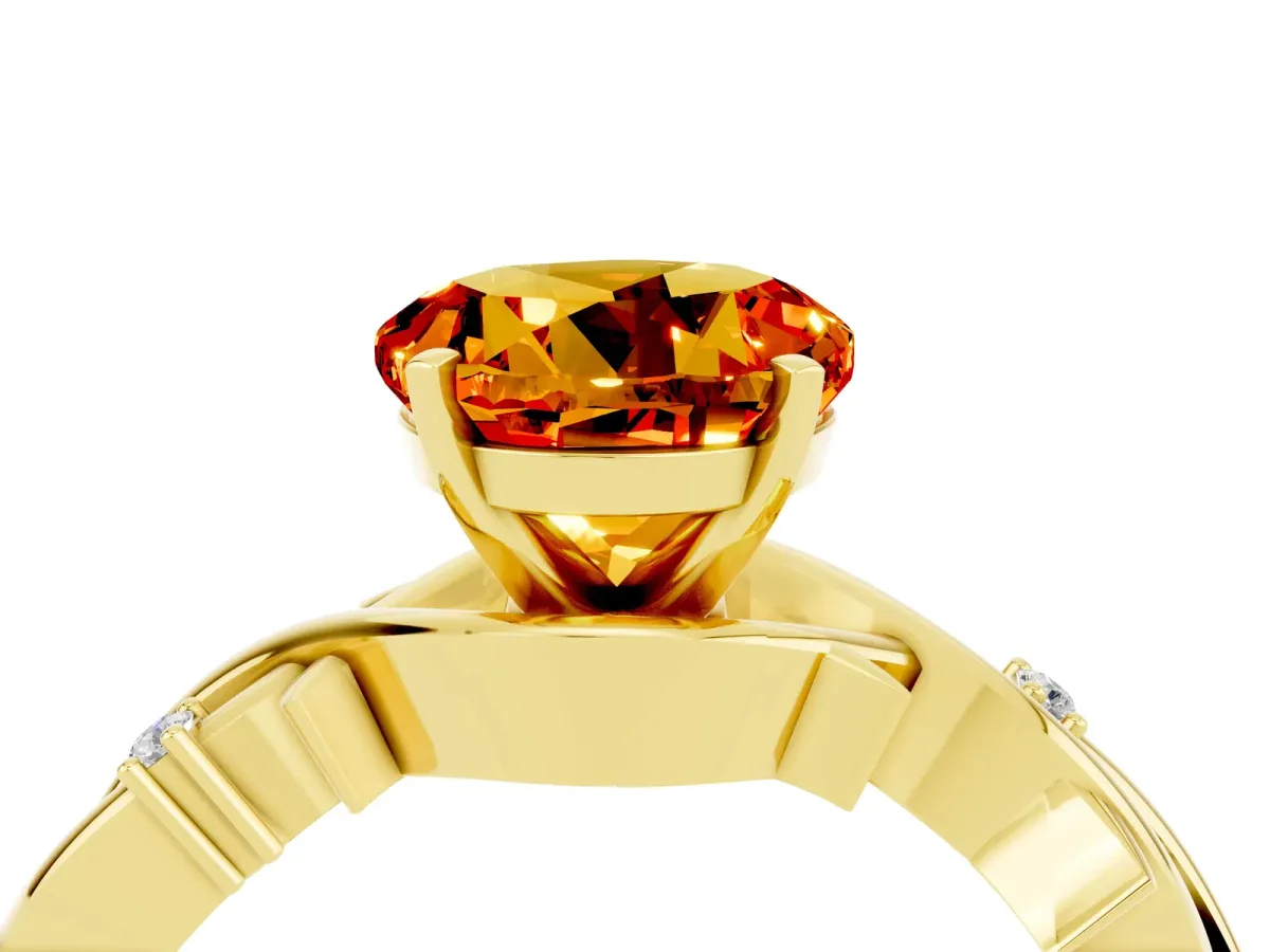 Round Cut Citrine Solitaire Ring with Twisted Band and Prong Setting Yellow gold
