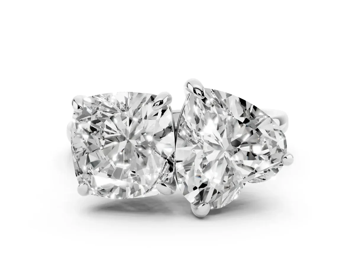 Cushion and Heart Toi Moi Ring with Prong Setting and Plain Band Silver